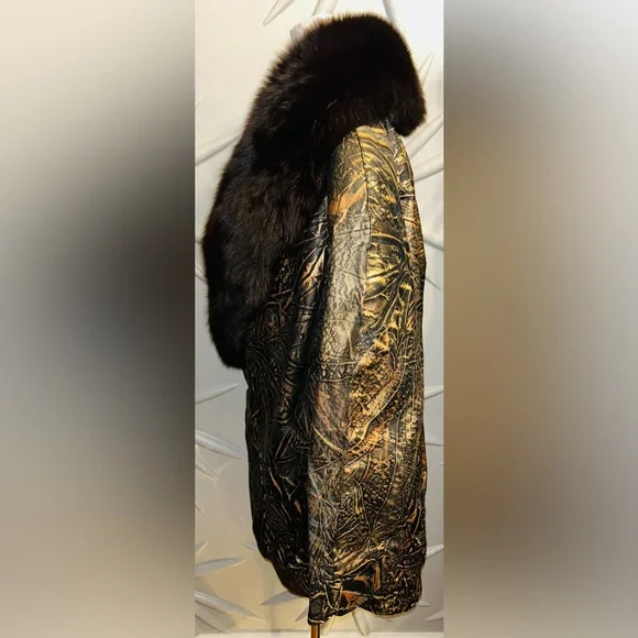 Vintage Jacobson’s Leathercraft black/gold jacket with black (*fox) fur collar. - Picture 5 of 10